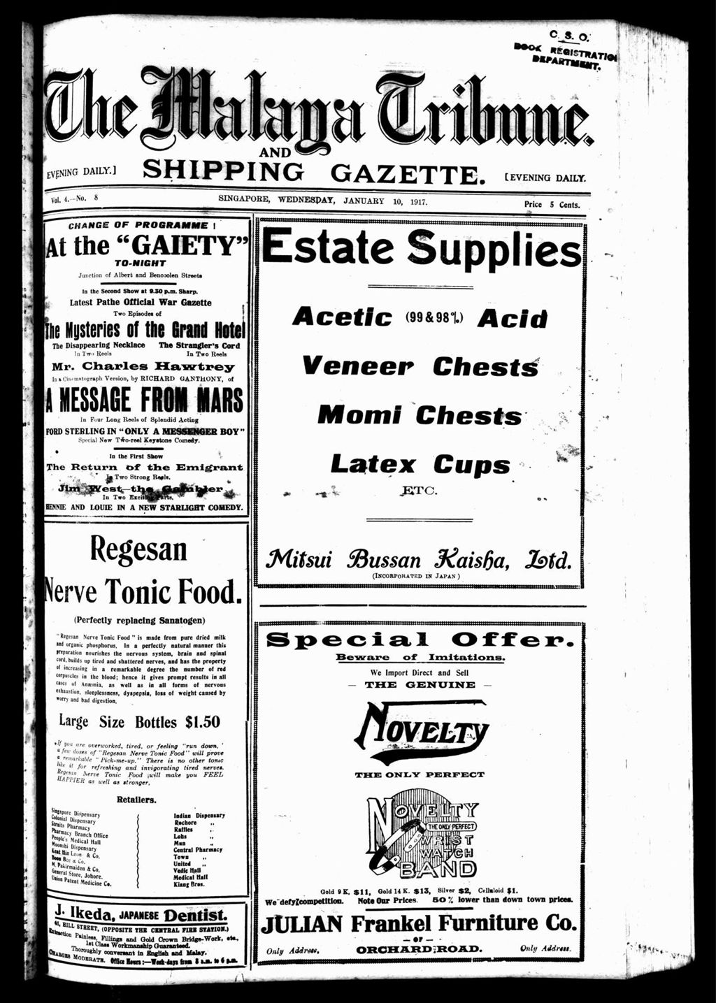 Miniature of Malaya Tribune 10 January 1917