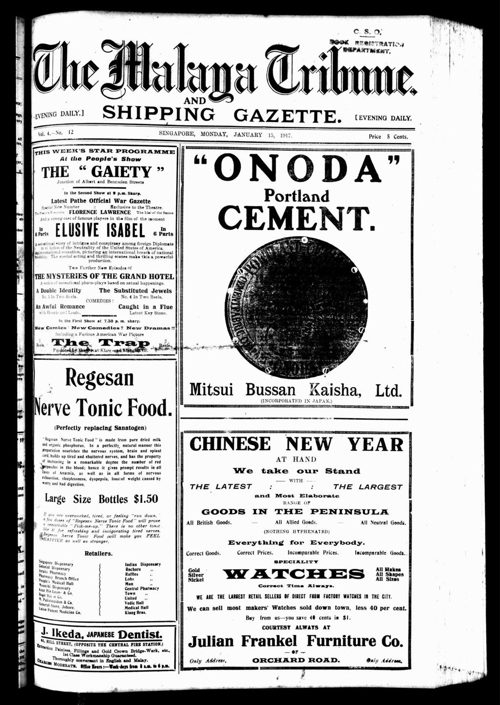 Miniature of Malaya Tribune 15 January 1917