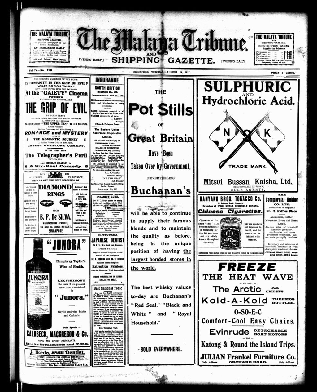 Miniature of Malaya Tribune 14 August 1917