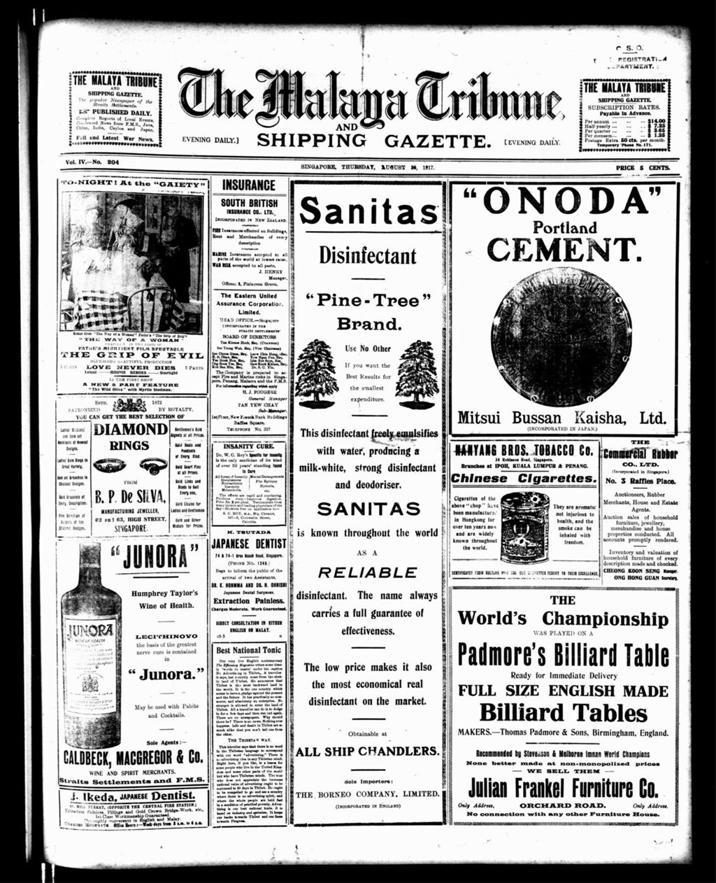 Miniature of Malaya Tribune 30 August 1917