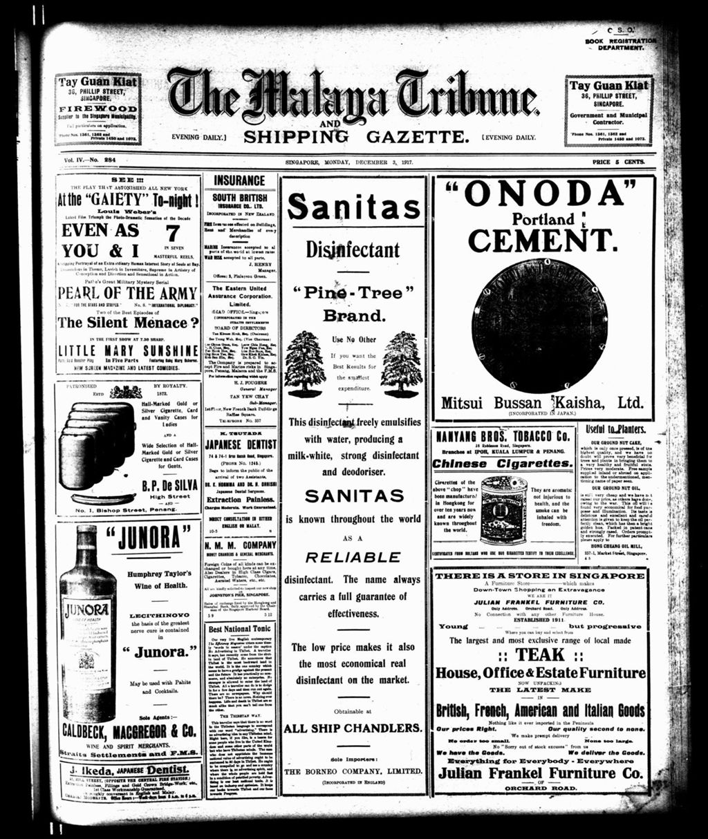 Miniature of Malaya Tribune 03 December 1917