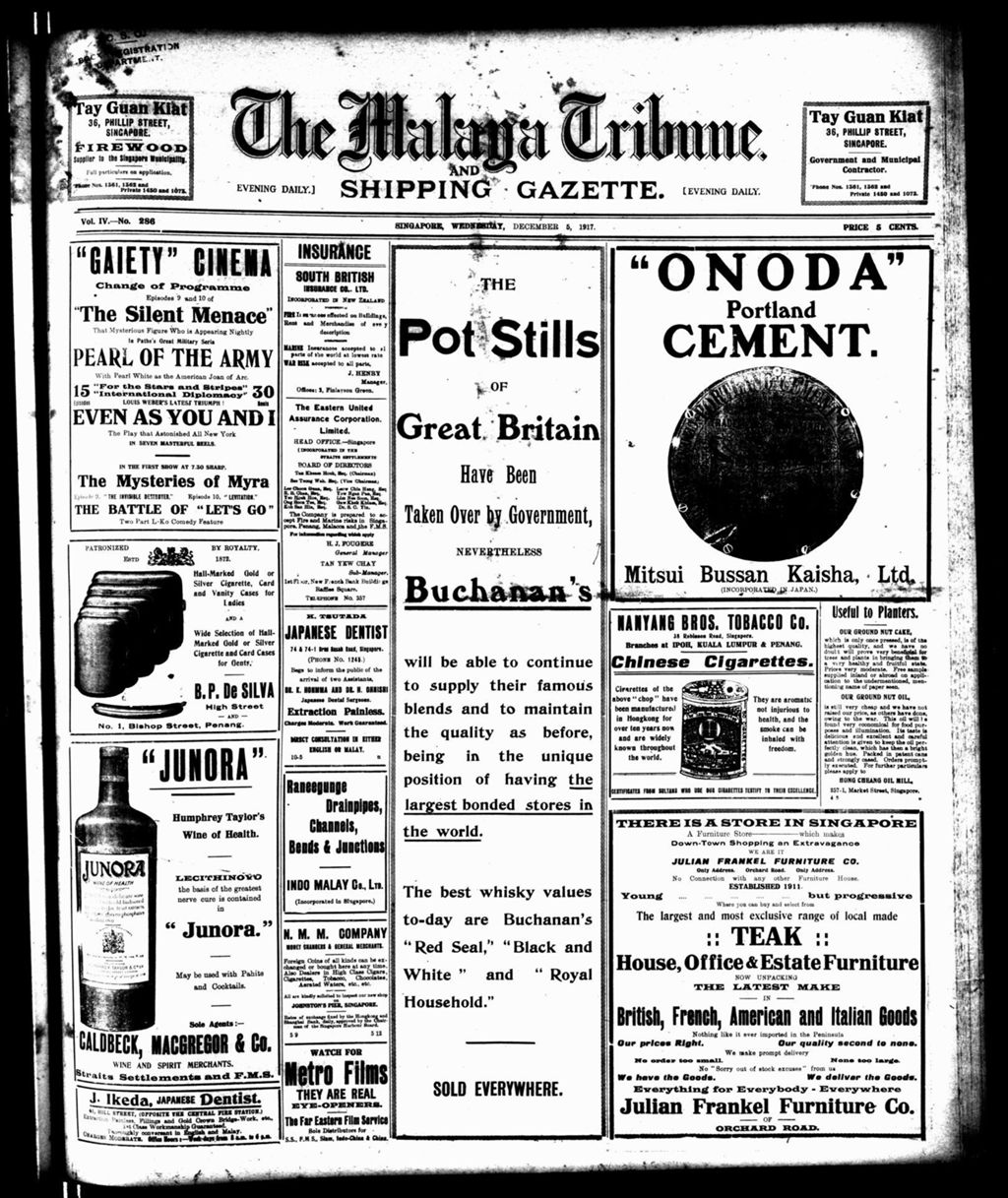 Miniature of Malaya Tribune 05 December 1917