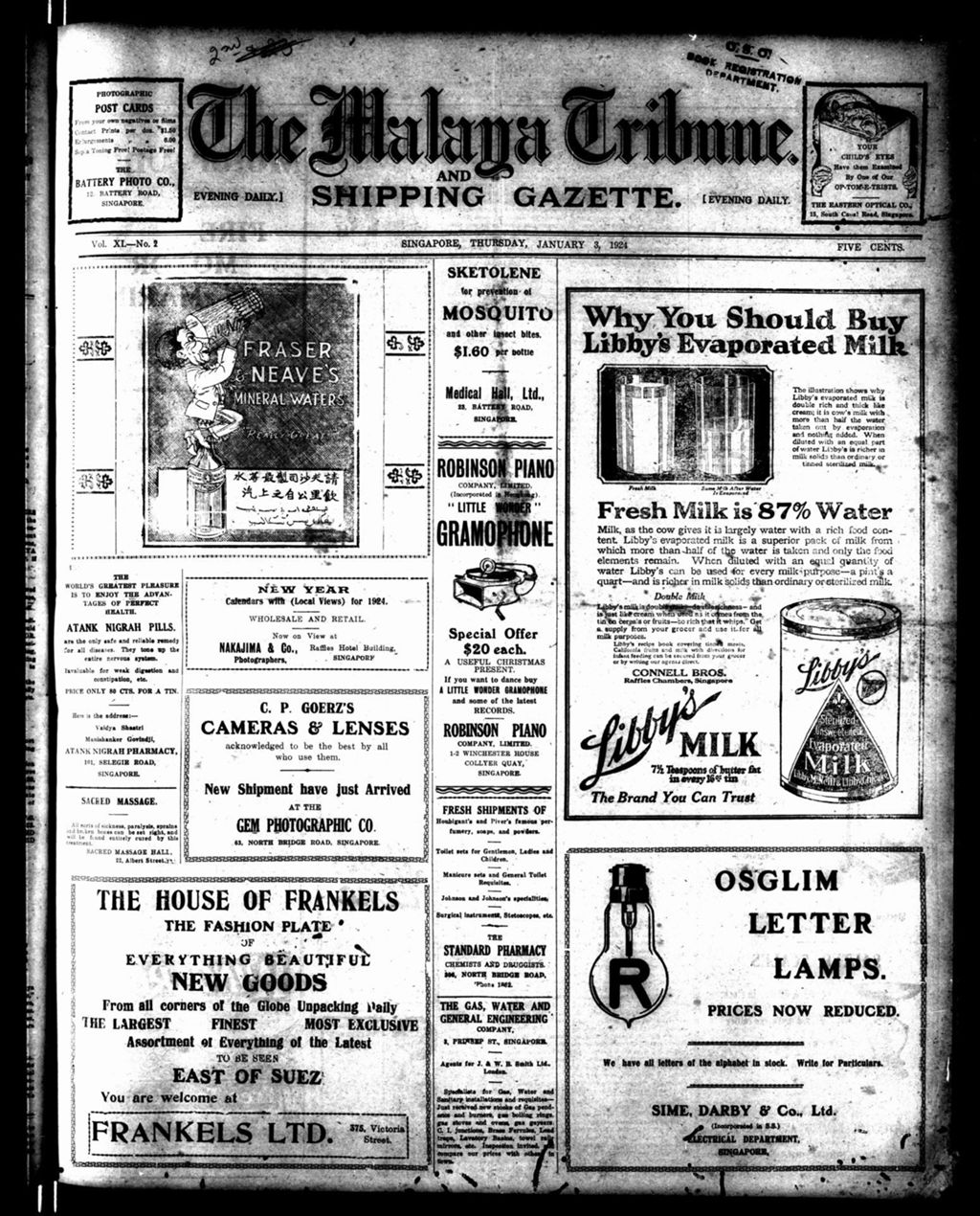 Miniature of Malaya Tribune 03 January 1924