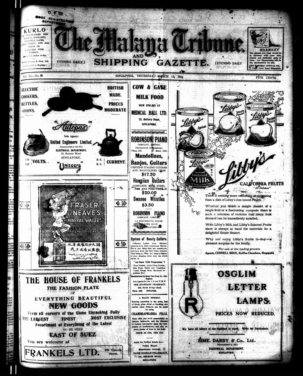 Miniature of Malaya Tribune 13 March 1924