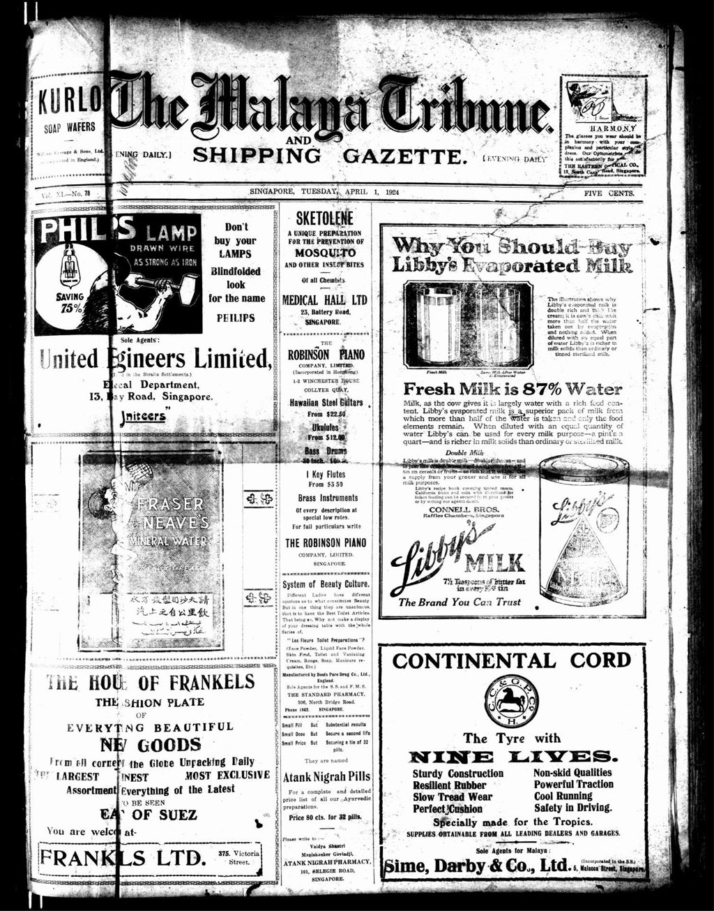 Miniature of Malaya Tribune 01 April 1924