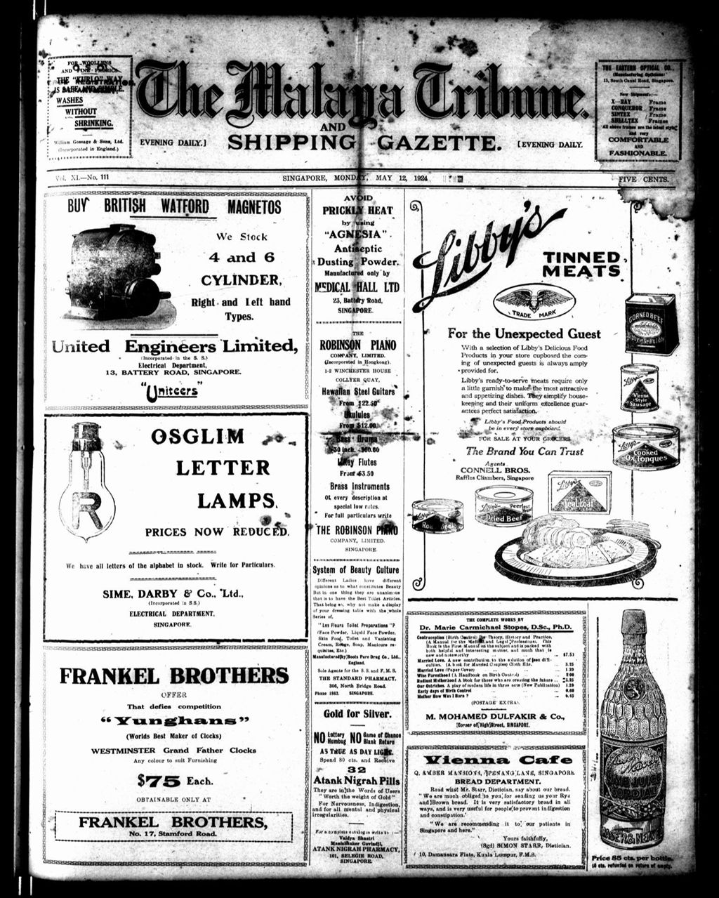 Miniature of Malaya Tribune 12 May 1924