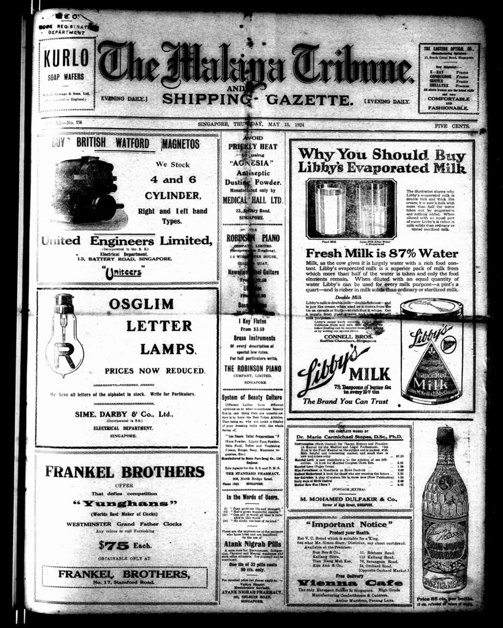 Miniature of Malaya Tribune 15 May 1924