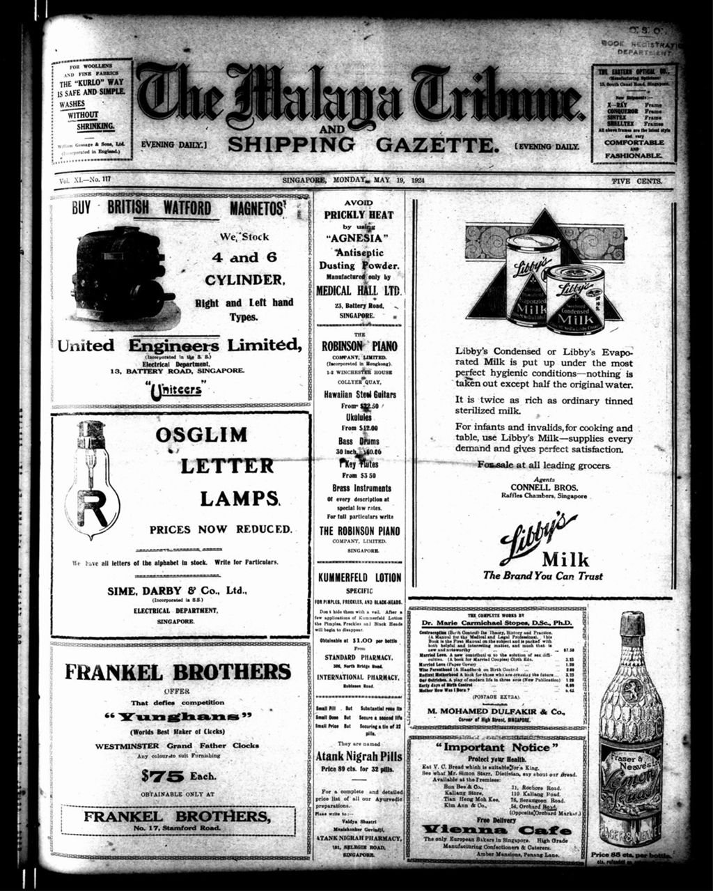 Miniature of Malaya Tribune 19 May 1924