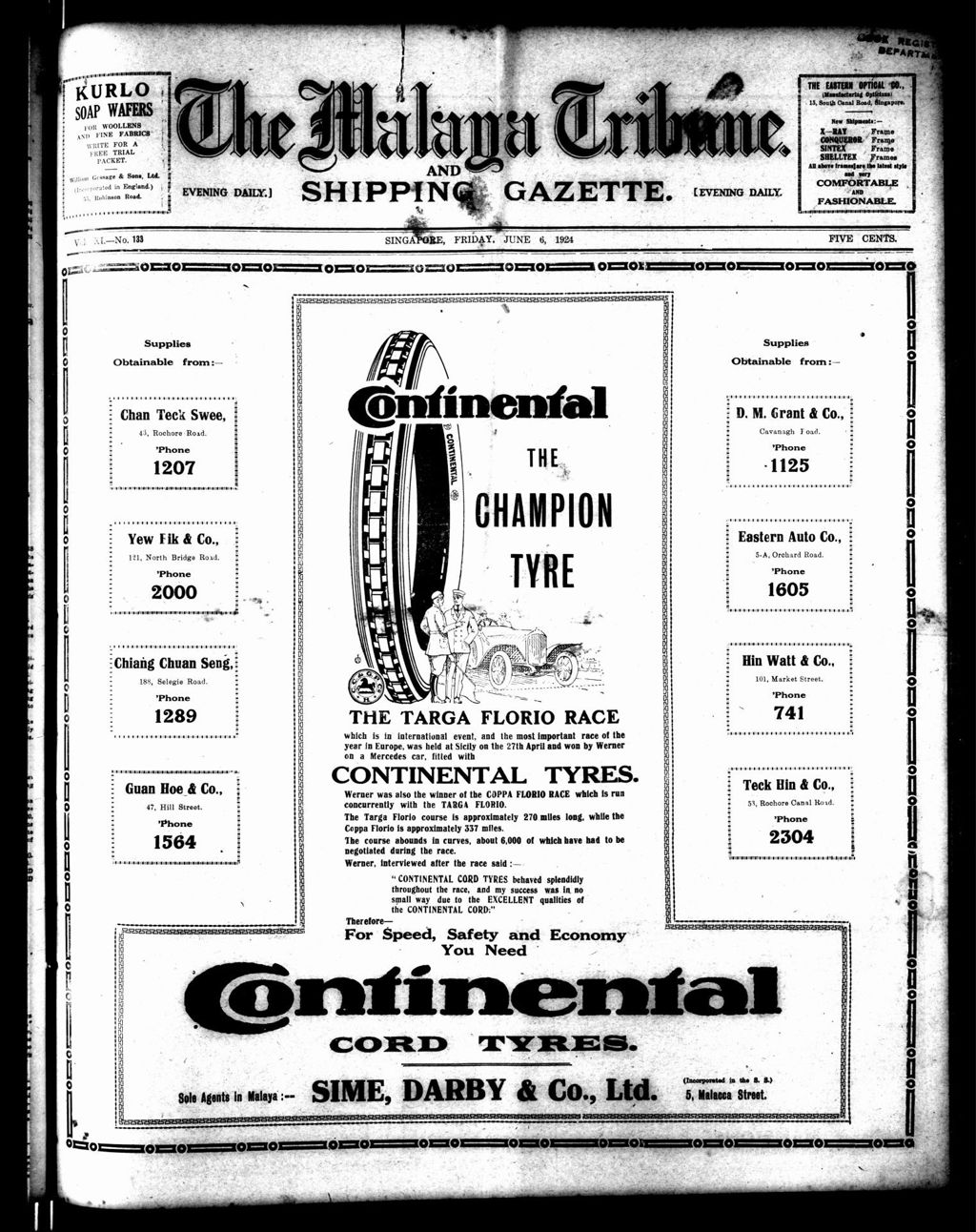 Miniature of Malaya Tribune 06 June 1924