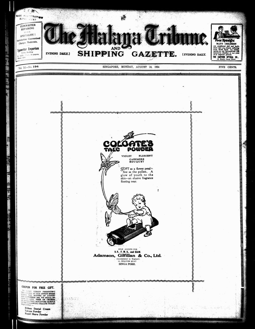 Miniature of Malaya Tribune 18 August 1924