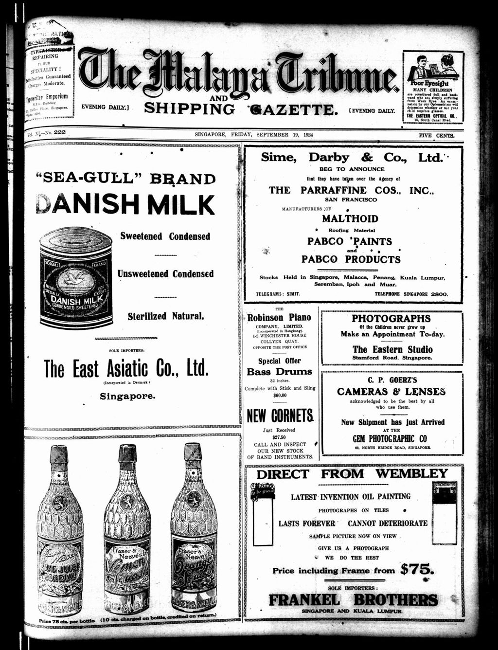 Miniature of Malaya Tribune 19 September 1924