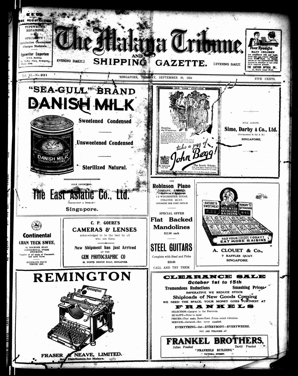 Miniature of Malaya Tribune 30 September 1924