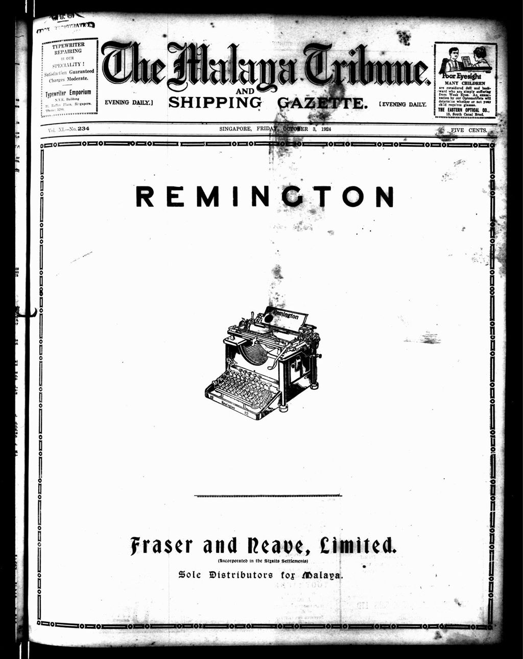 Miniature of Malaya Tribune 03 October 1924