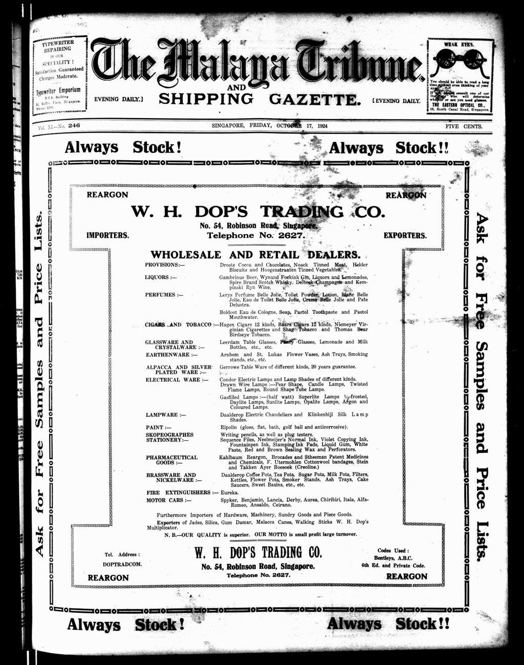 Miniature of Malaya Tribune 17 October 1924