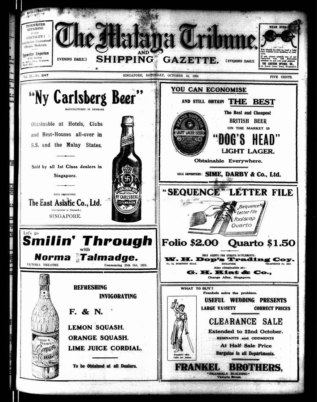 Miniature of Malaya Tribune 18 October 1924