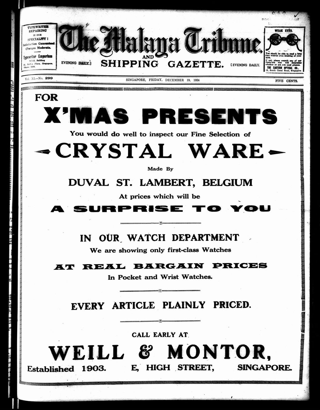 Miniature of Malaya Tribune 19 December 1924