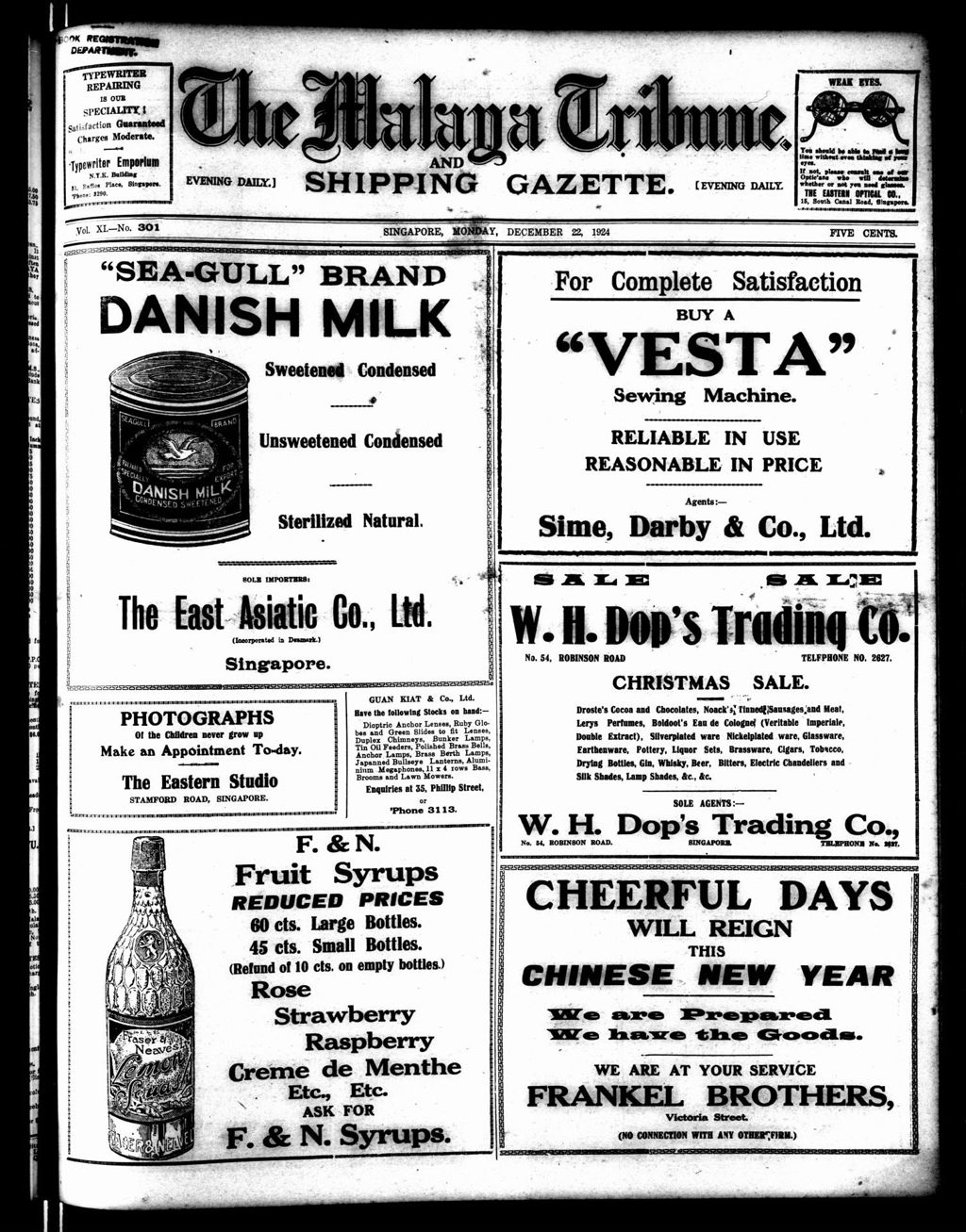 Miniature of Malaya Tribune 22 December 1924