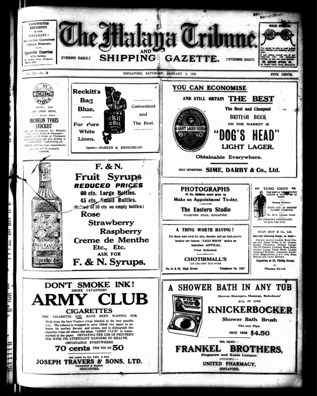 Miniature of Malaya Tribune 03 January 1925