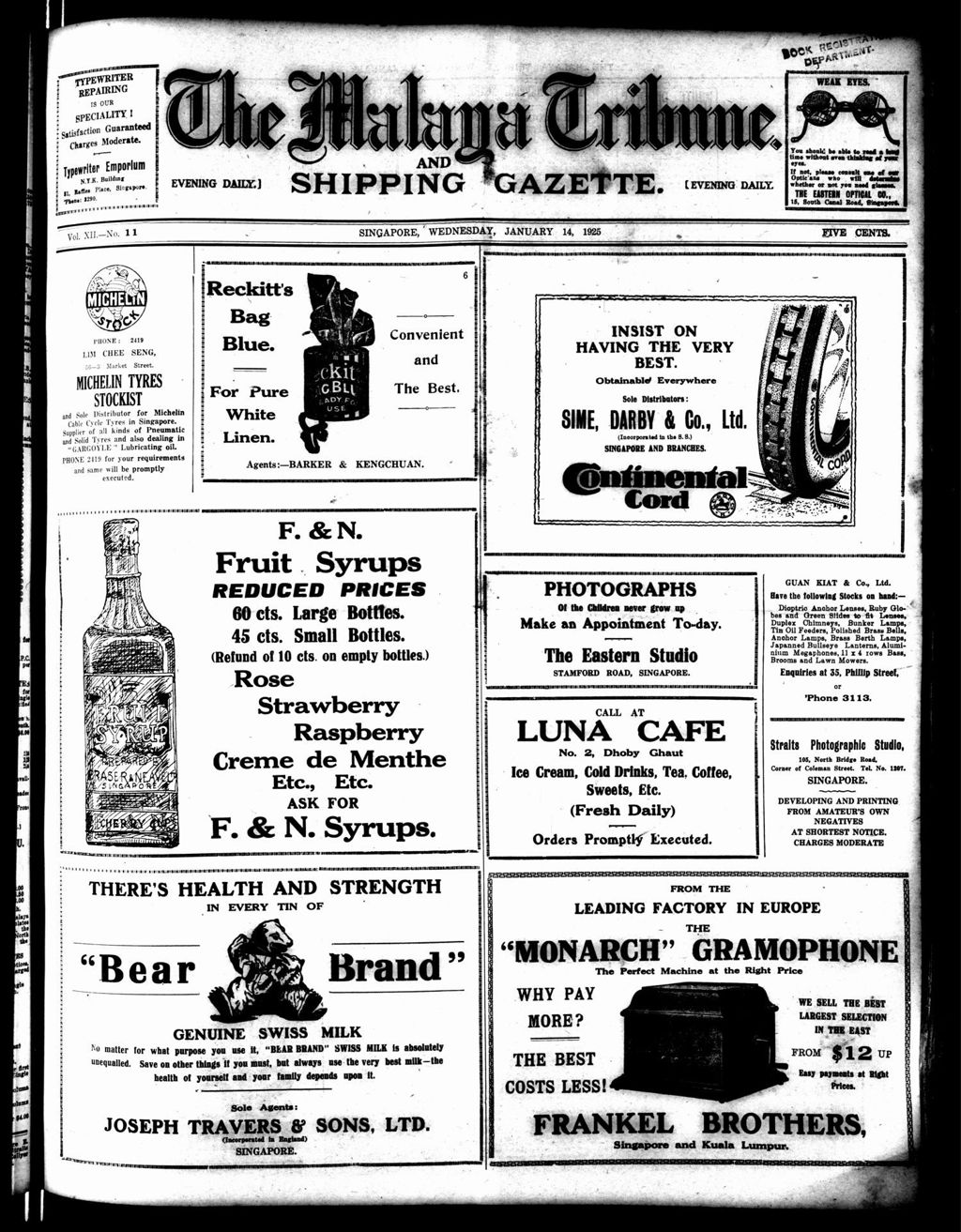 Miniature of Malaya Tribune 14 January 1925