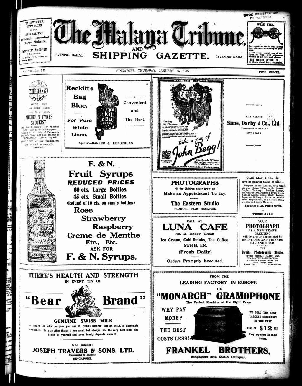 Miniature of Malaya Tribune 15 January 1925