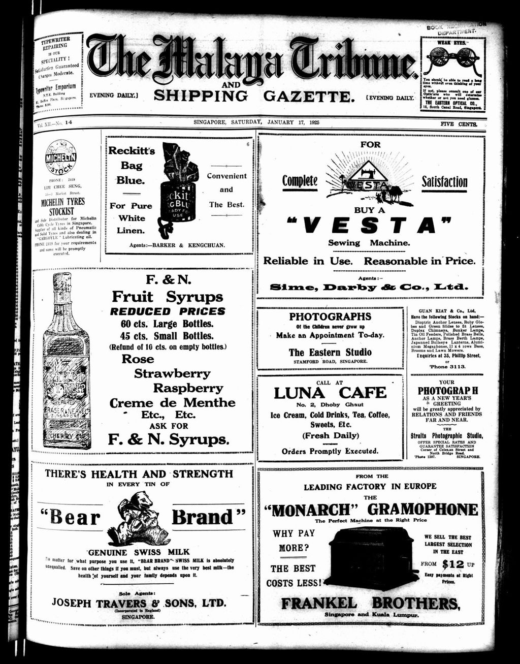 Miniature of Malaya Tribune 17 January 1925