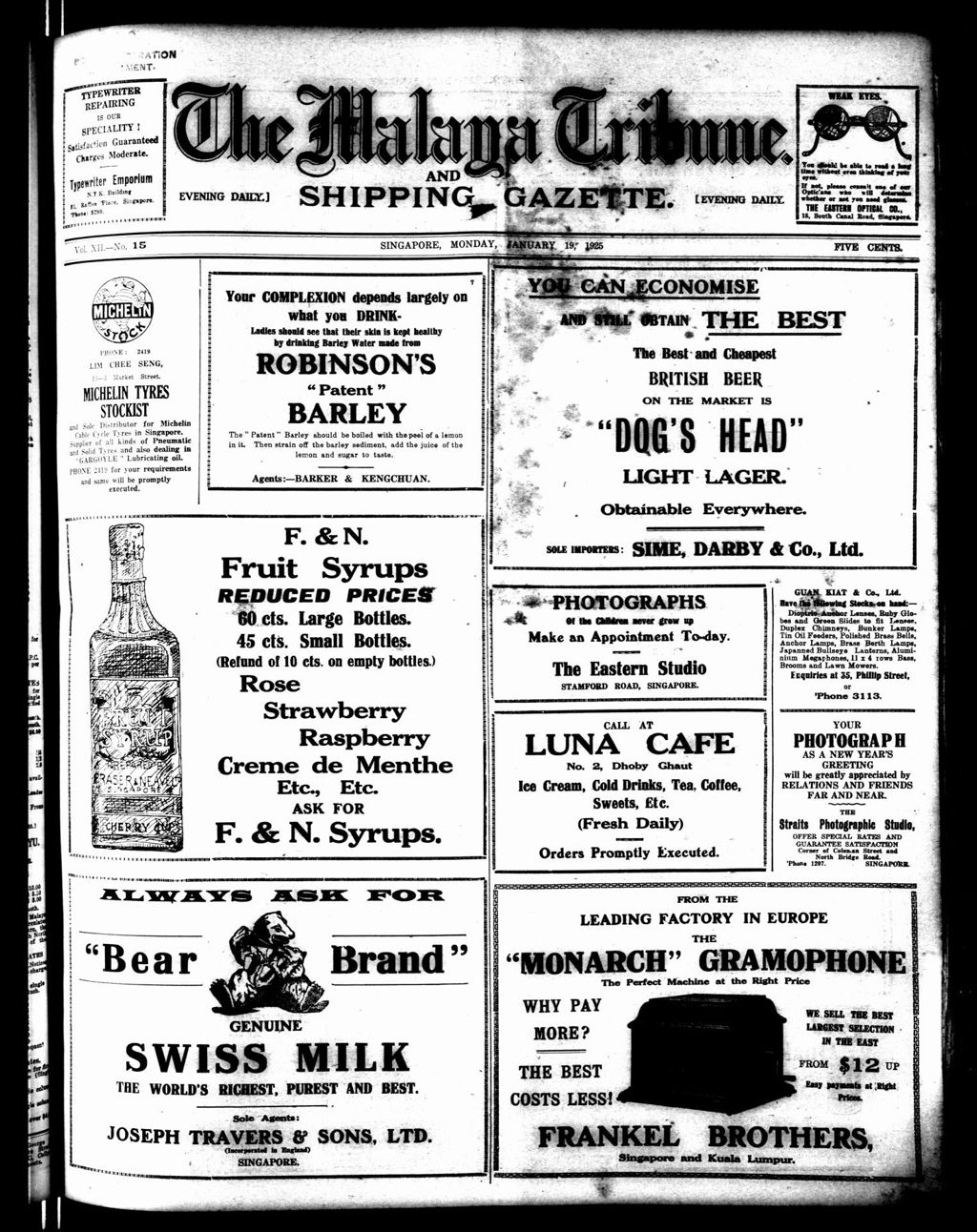 Miniature of Malaya Tribune 19 January 1925