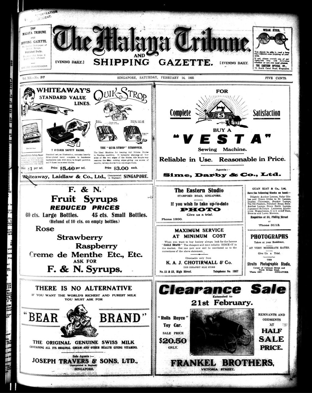 Miniature of Malaya Tribune 14 February 1925