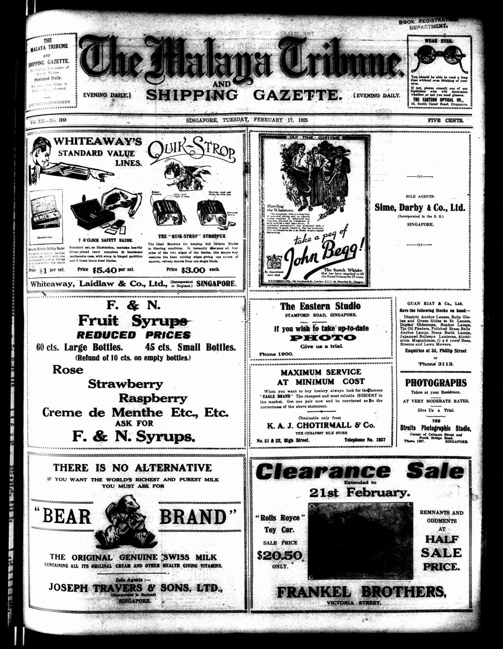 Miniature of Malaya Tribune 17 February 1925