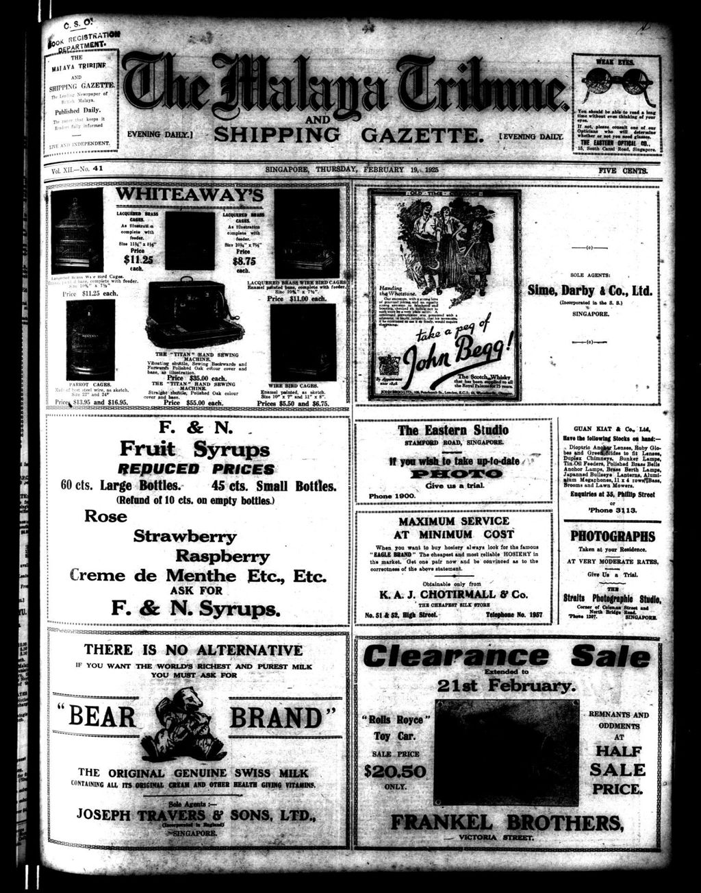 Miniature of Malaya Tribune 19 February 1925