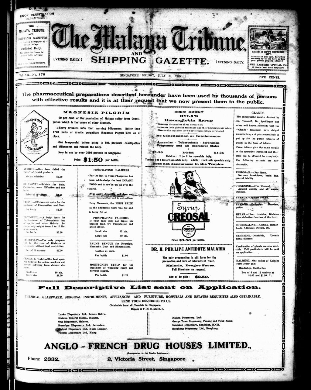 Miniature of Malaya Tribune 31 July 1925