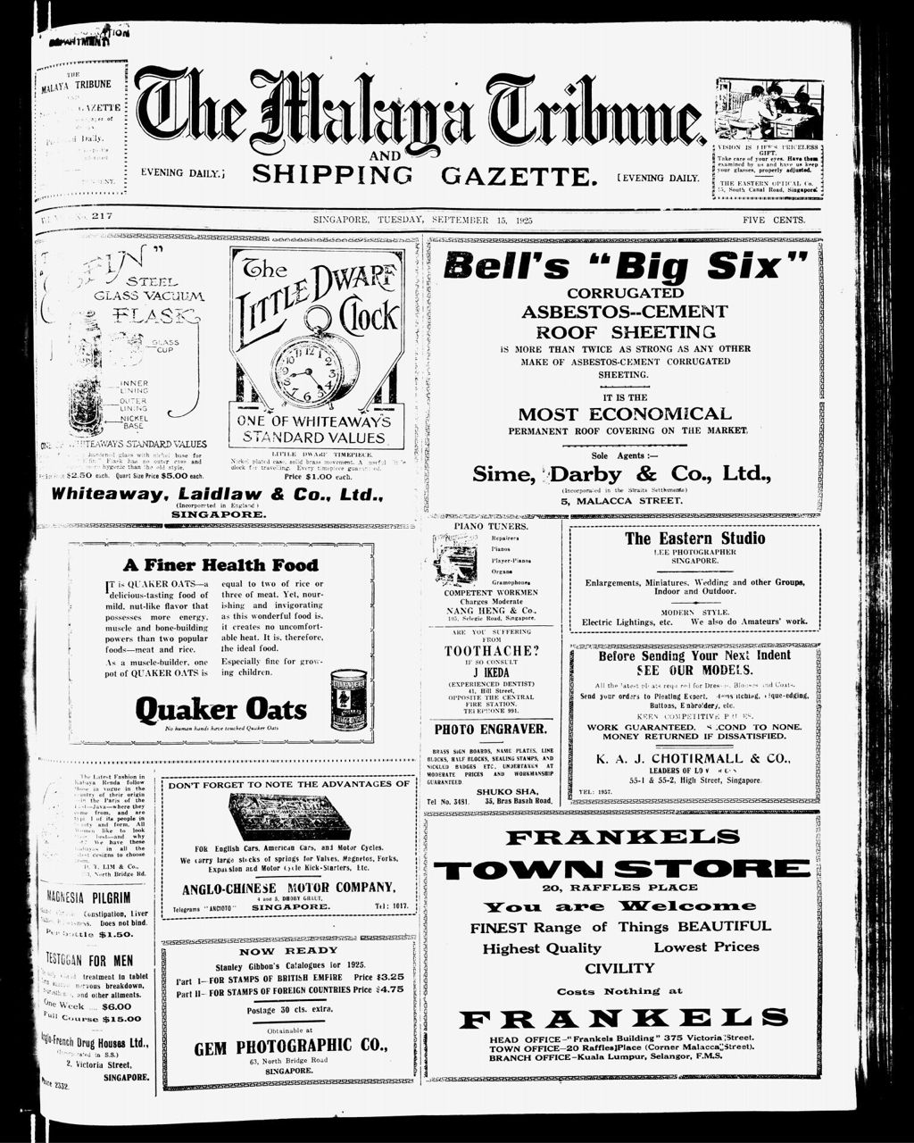 Miniature of Malaya Tribune 15 September 1925