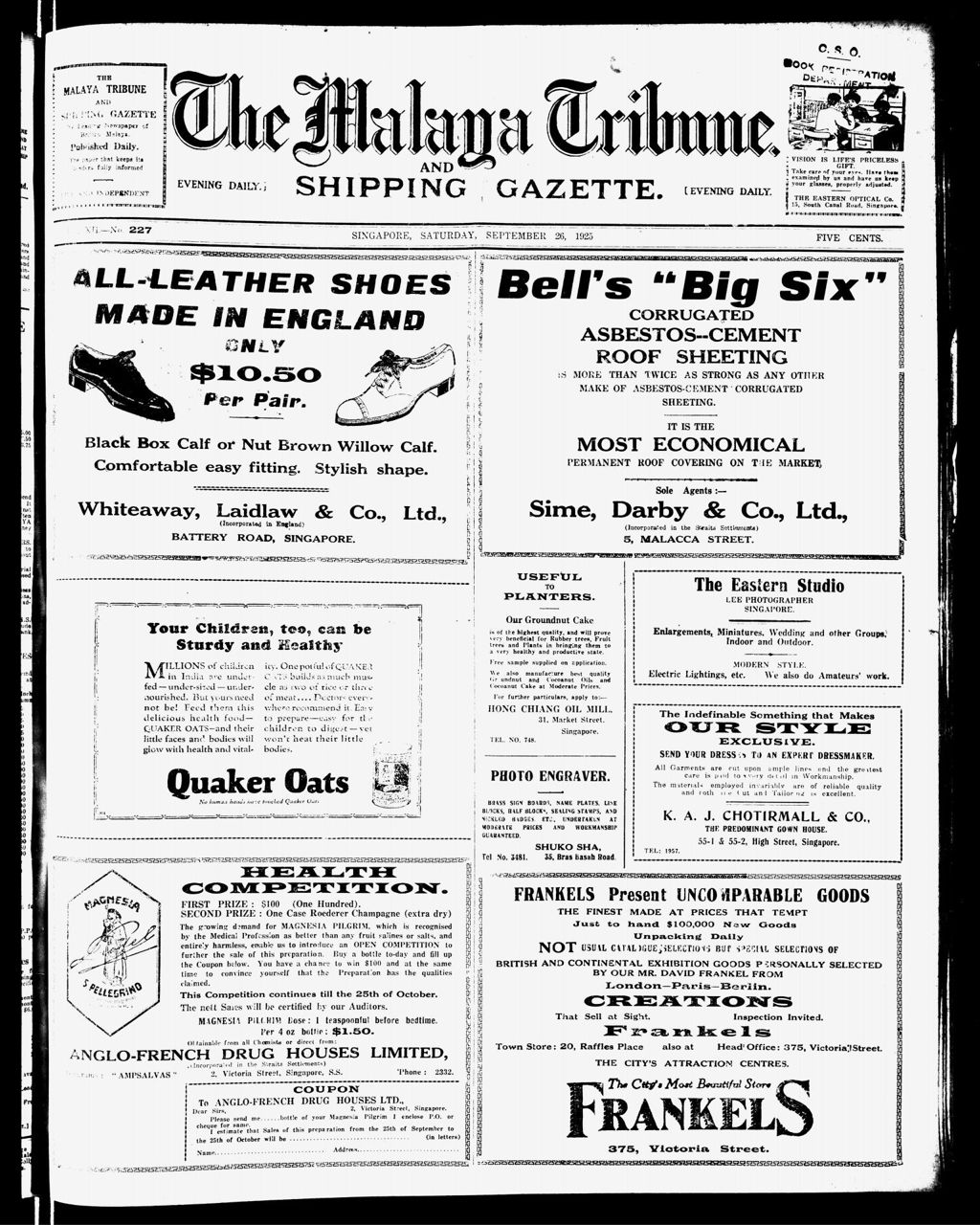 Miniature of Malaya Tribune 26 September 1925