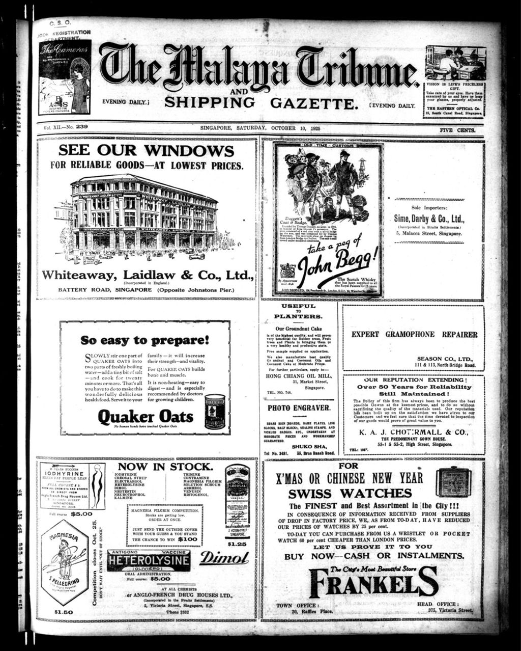 Miniature of Malaya Tribune 10 October 1925