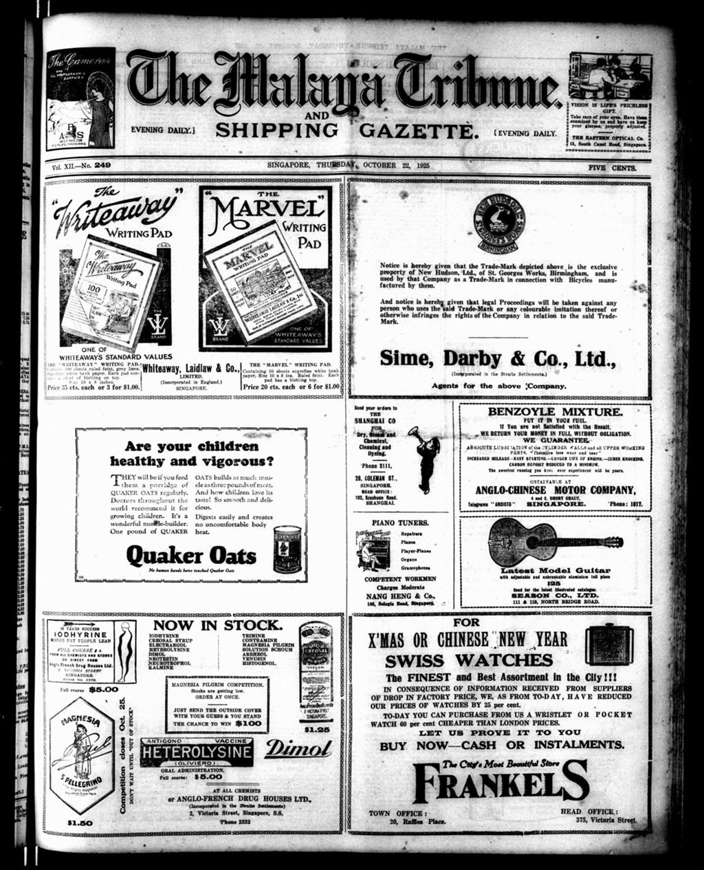 Miniature of Malaya Tribune 22 October 1925