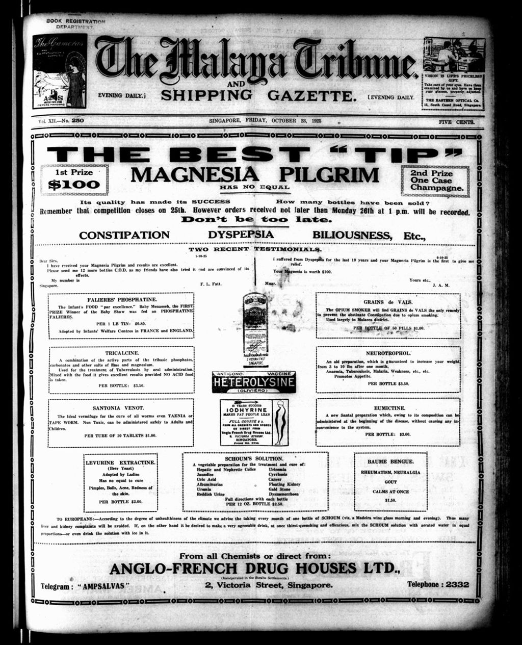 Miniature of Malaya Tribune 23 October 1925