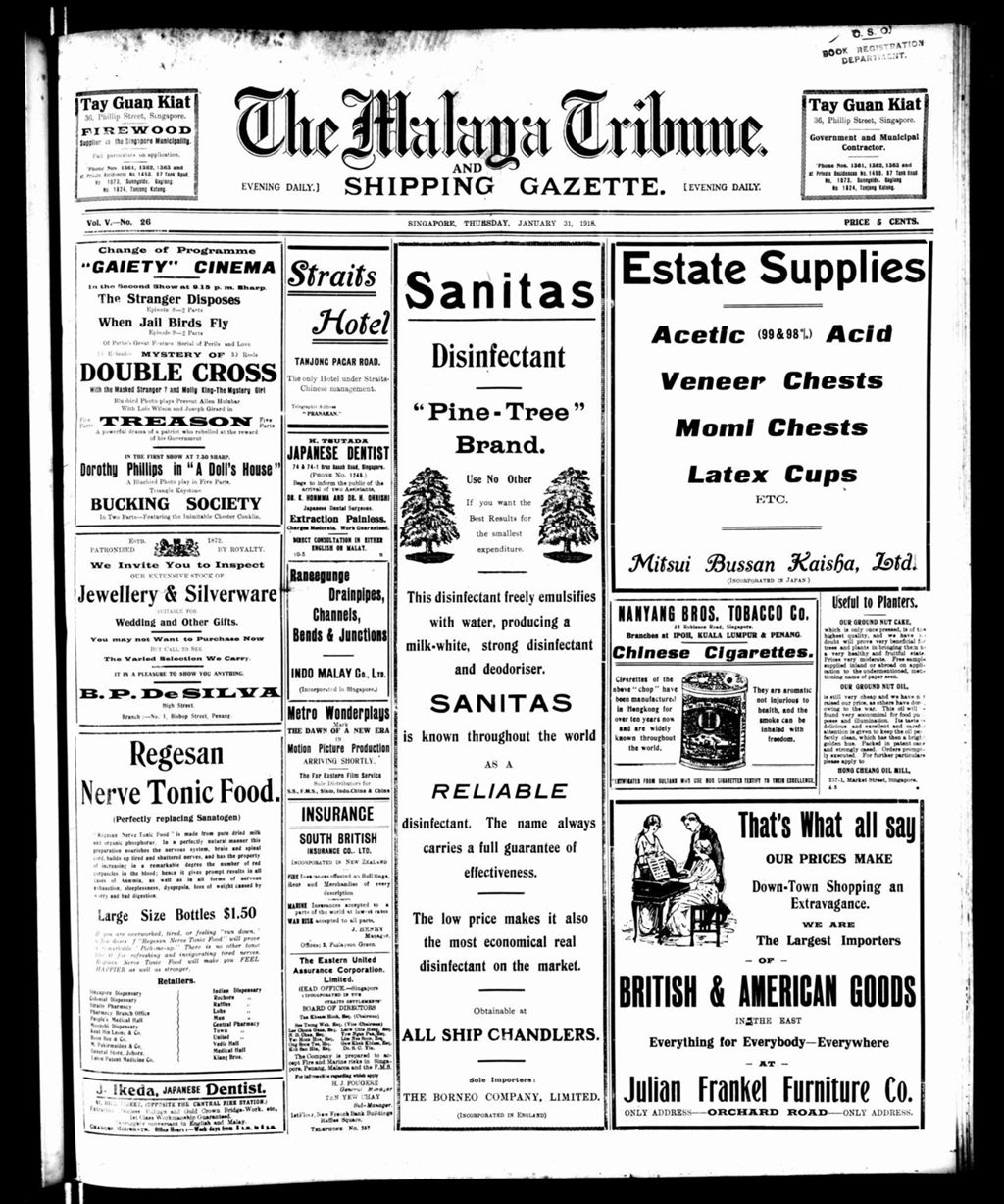 Miniature of Malaya Tribune 31 January 1918