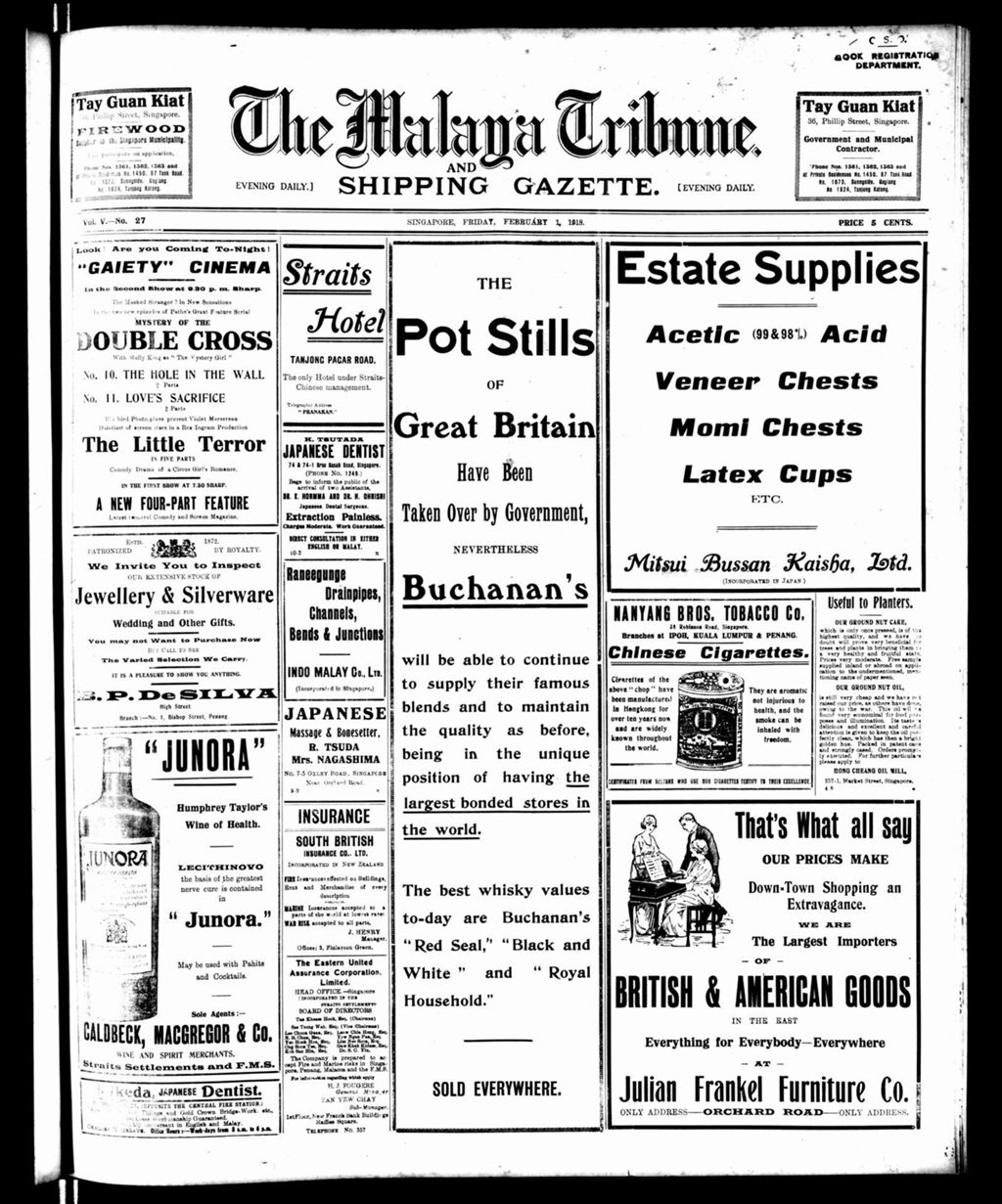 Miniature of Malaya Tribune 01 February 1918