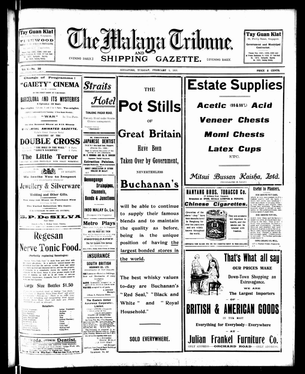 Miniature of Malaya Tribune 05 February 1918