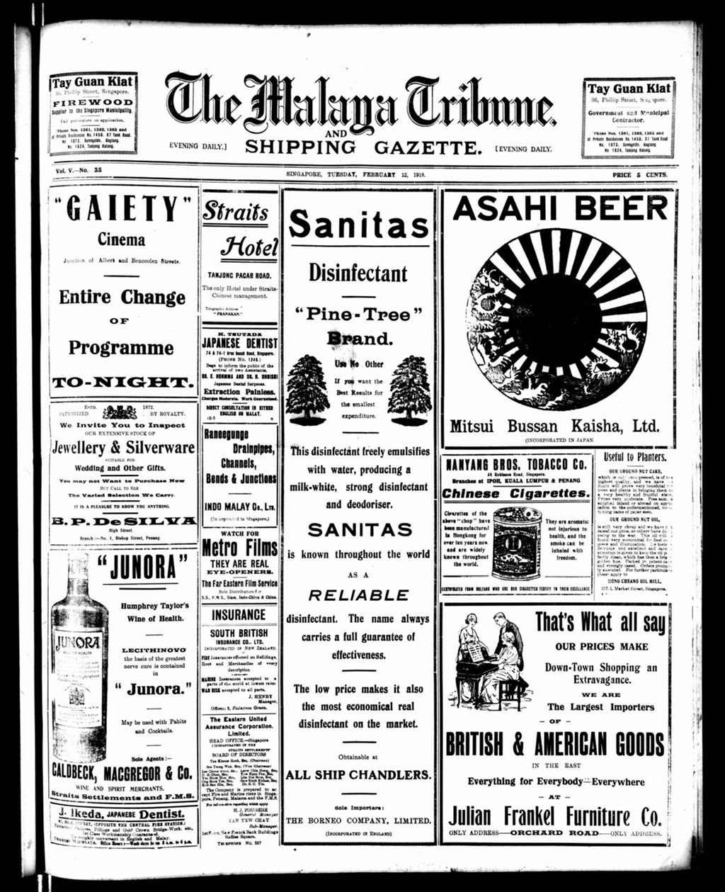 Miniature of Malaya Tribune 12 February 1918