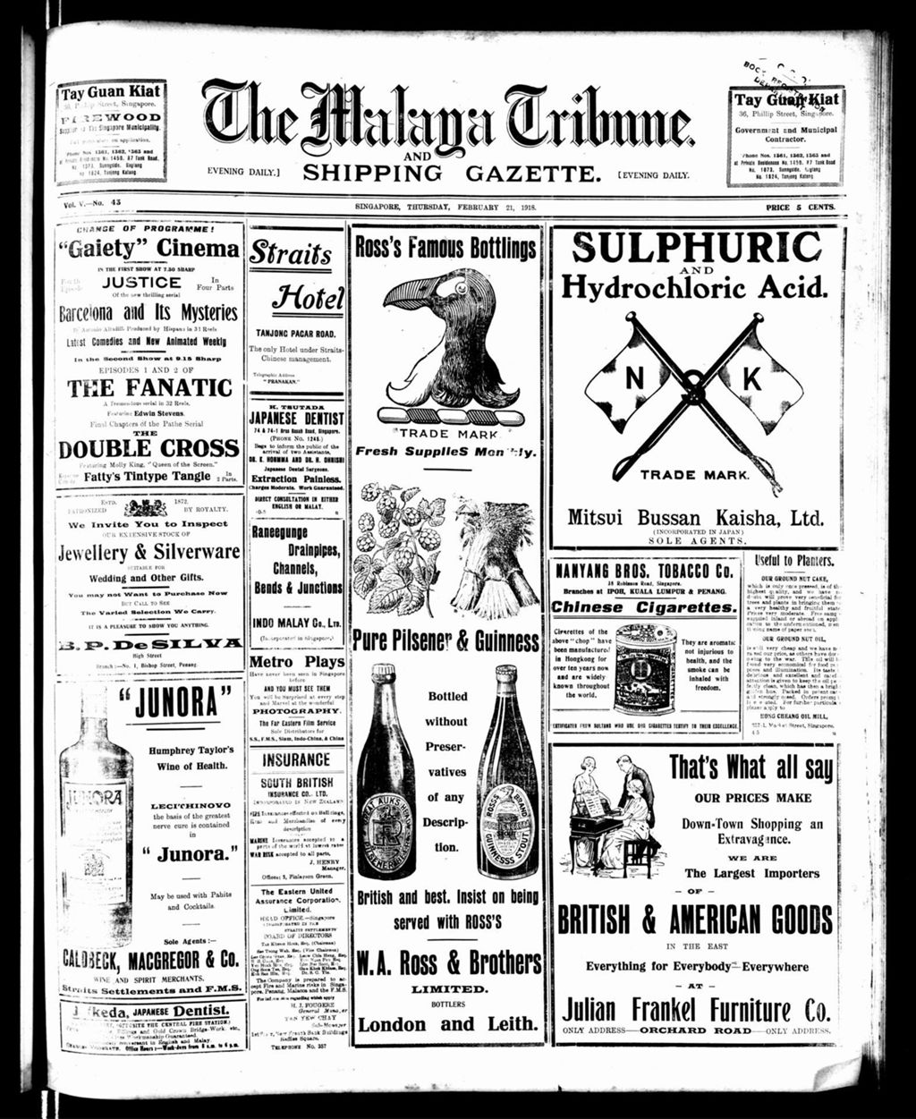 Miniature of Malaya Tribune 21 February 1918