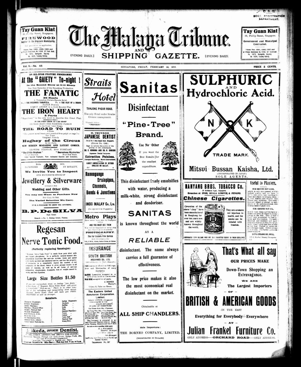 Miniature of Malaya Tribune 22 February 1918