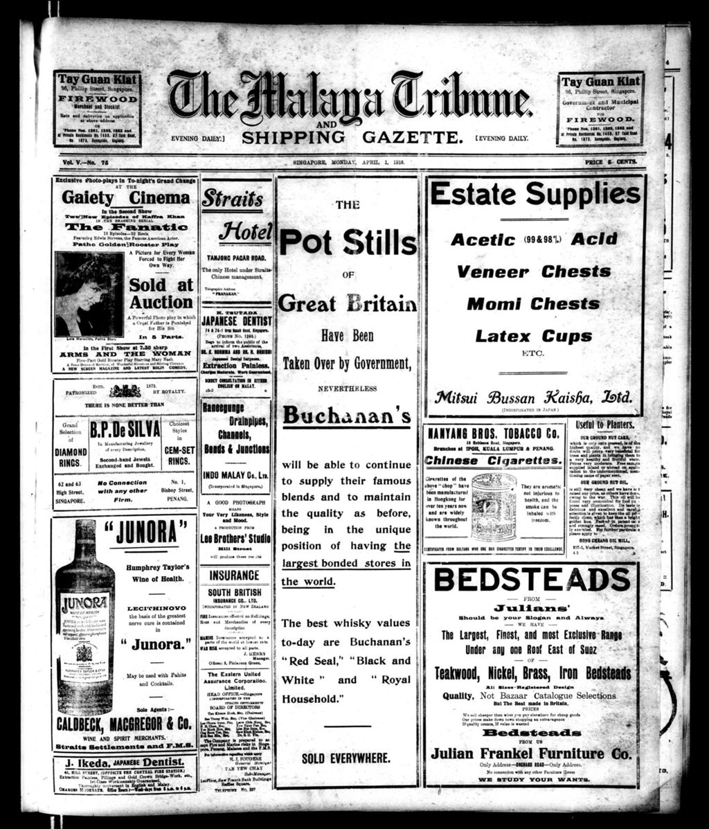 Miniature of Malaya Tribune 01 April 1918