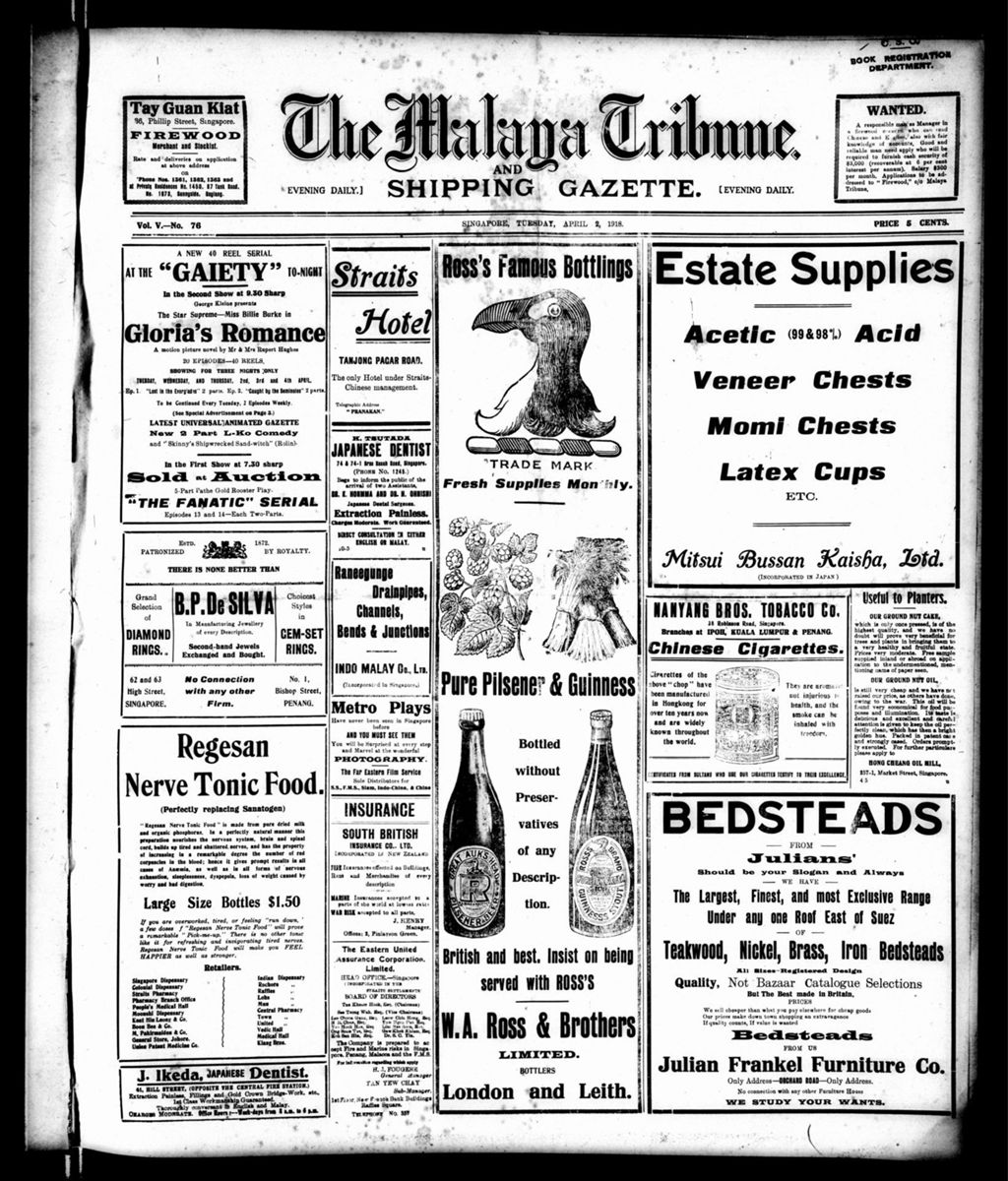 Miniature of Malaya Tribune 02 April 1918