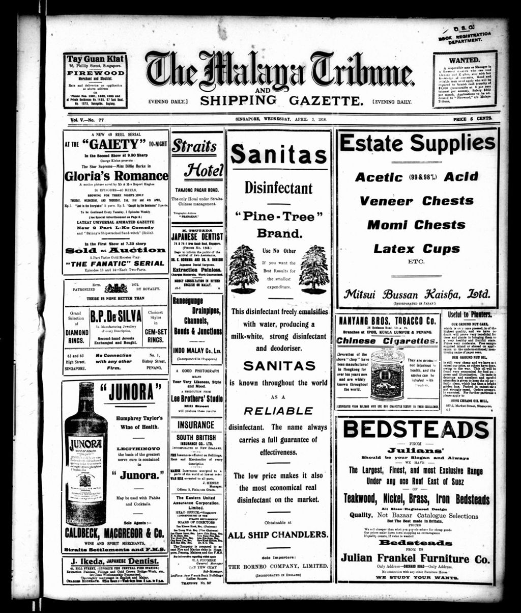 Miniature of Malaya Tribune 03 April 1918