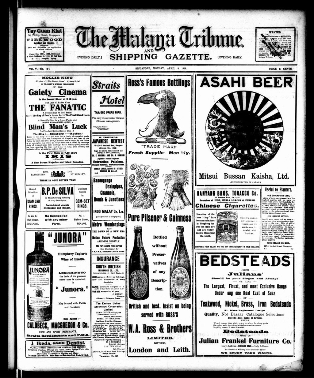 Miniature of Malaya Tribune 08 April 1918