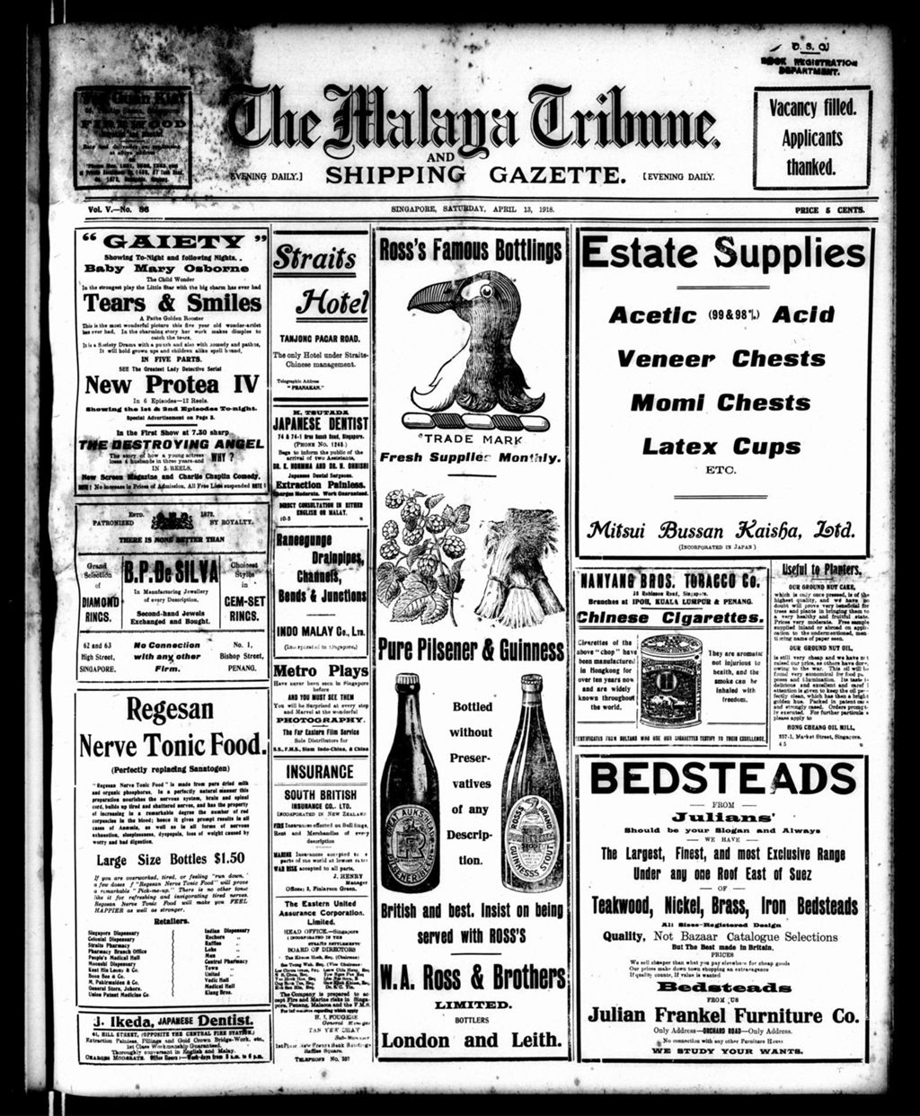 Miniature of Malaya Tribune 13 April 1918