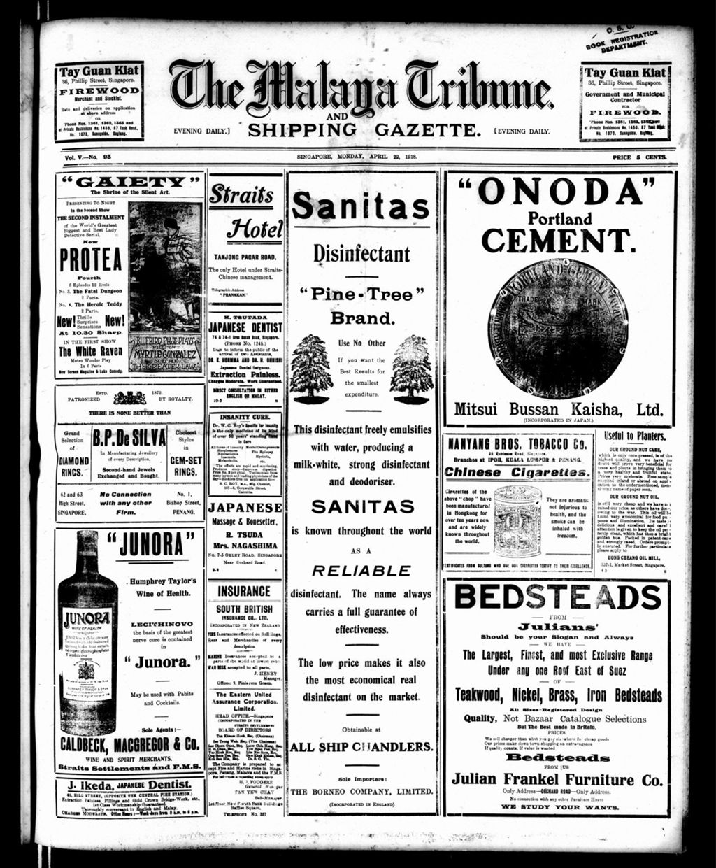 Miniature of Malaya Tribune 22 April 1918