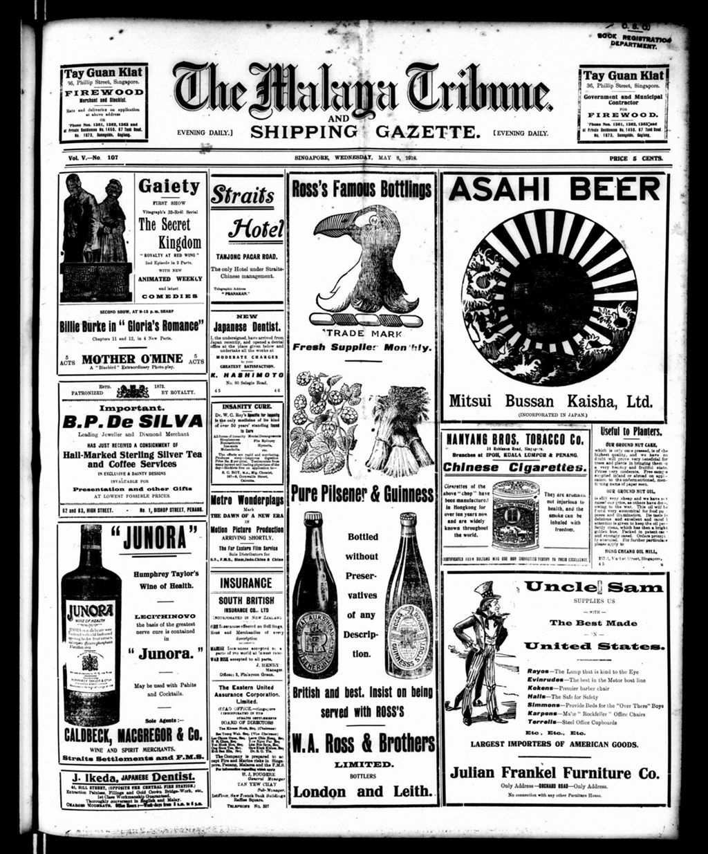 Miniature of Malaya Tribune 08 May 1918