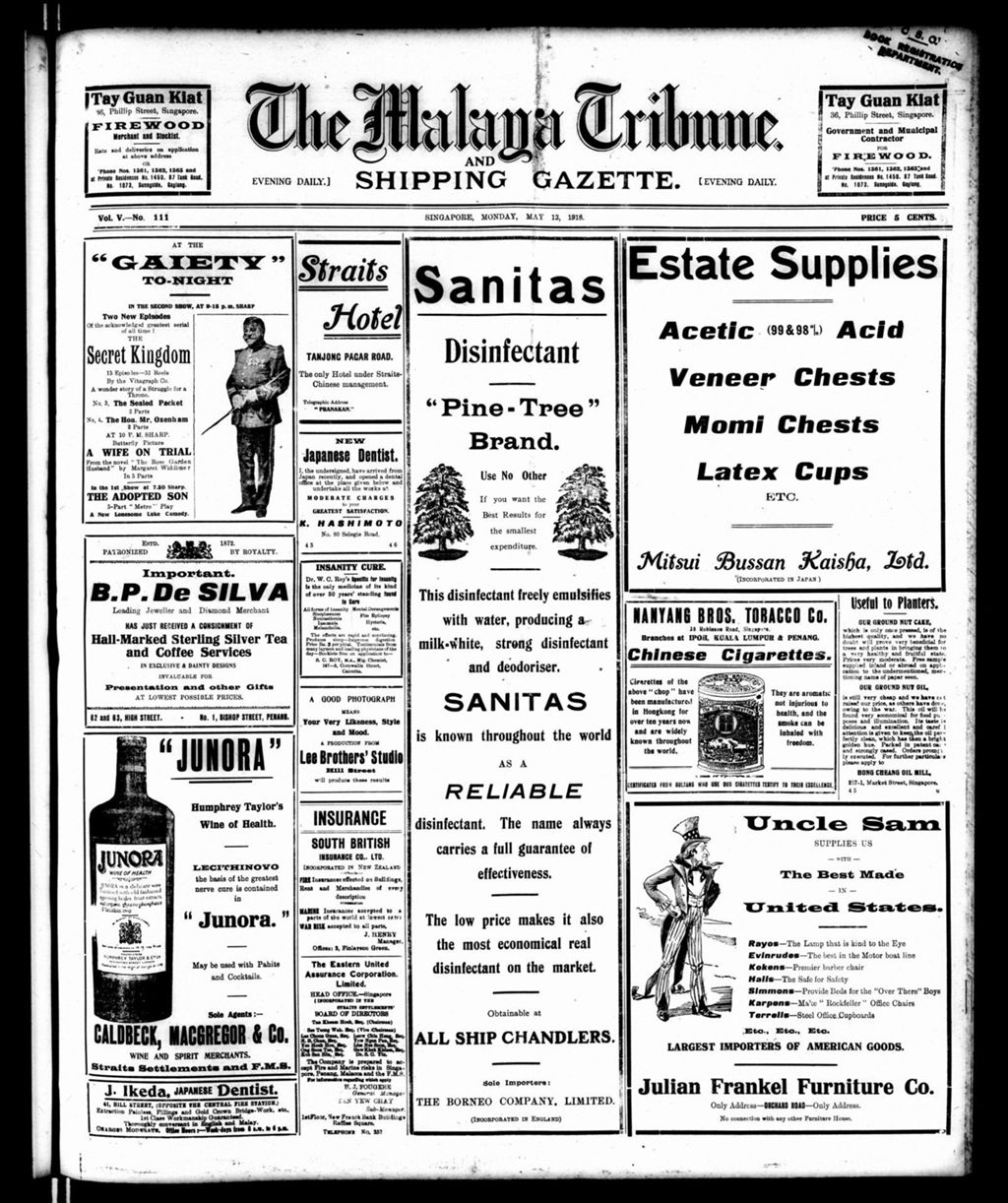 Miniature of Malaya Tribune 13 May 1918