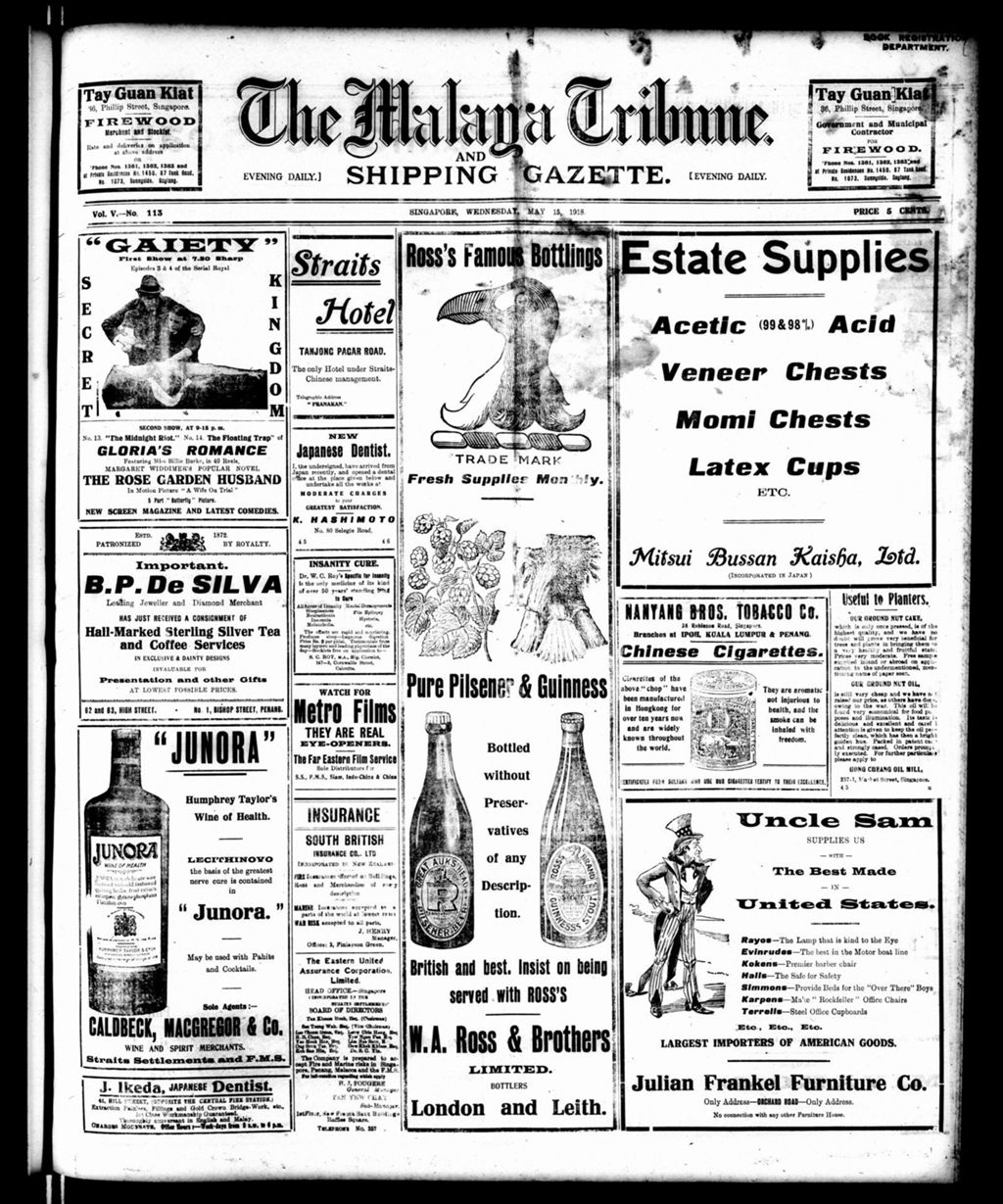 Miniature of Malaya Tribune 15 May 1918